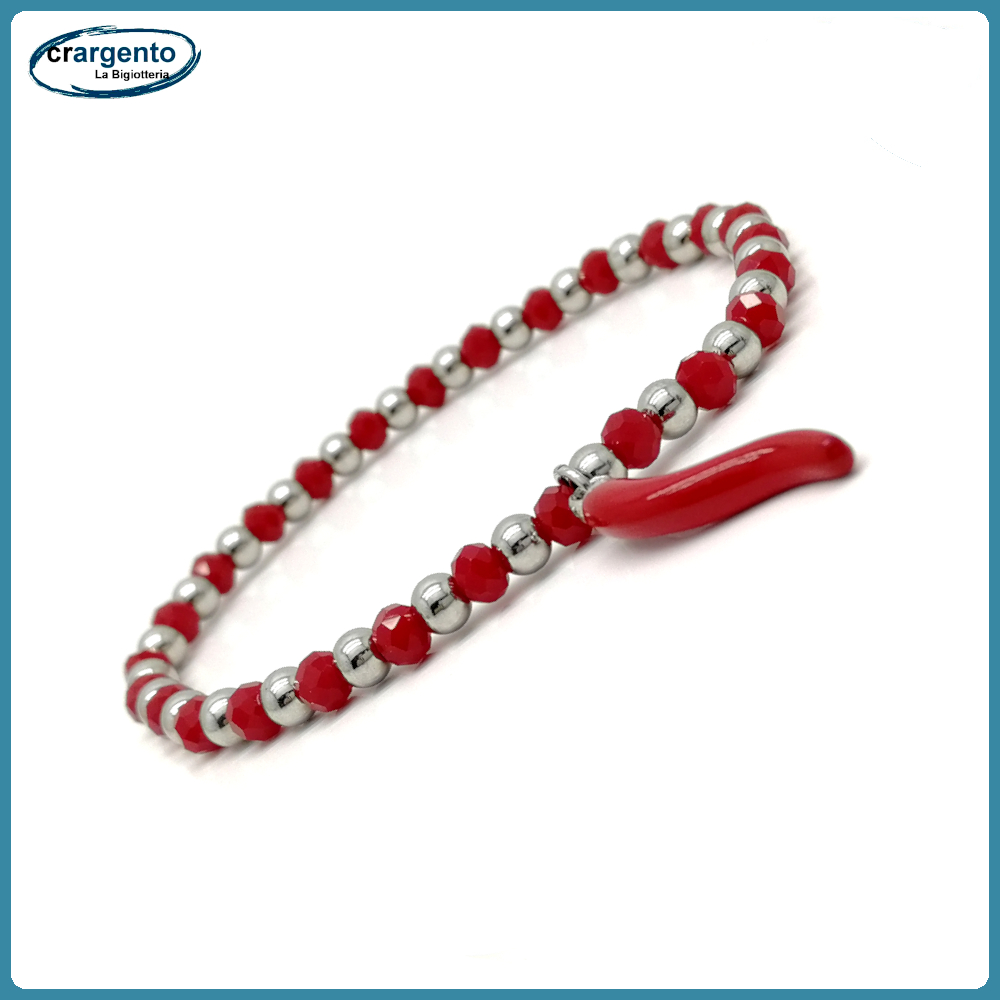 Bracciale da donna con cornetto in acciaio colore rosso braccialetto elastico