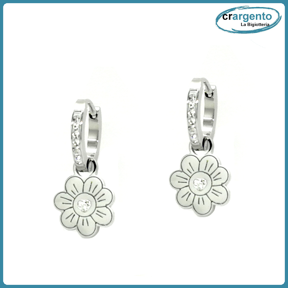 orecchini da donna a cerchio con pendenti zirconi strass fiore pendente in acciaio